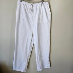L.L. Bean Women's Cotton Drawstring Pants, Size XL Relaxed White Ankle